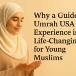 Peaceful Muslim woman in hijab praying, reflecting the life-changing impact of a guided Umrah USA experience.